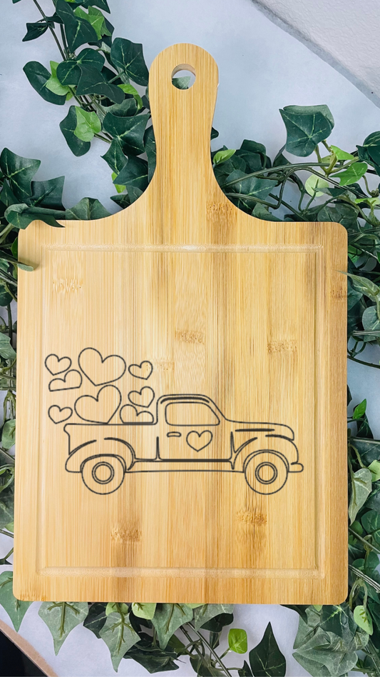 Heart Truck Paddle Bamboo Cutting Board | Bamboo Paddle Cutting Board | Customized Paddle Cutting Board | Laser Engraved |