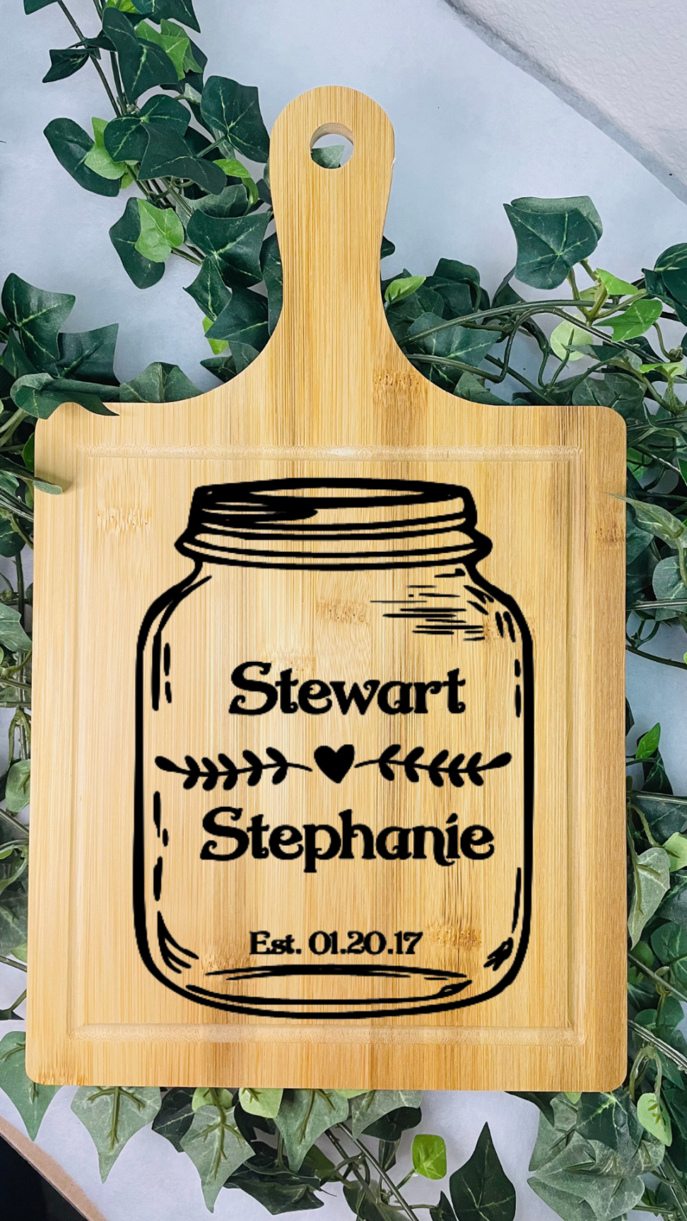 Mason Jar Name | Paddle Bamboo Cutting Board | Customized Cutting Board | Laser Engraved | Gift | Custom |Personalized Cutting Board |