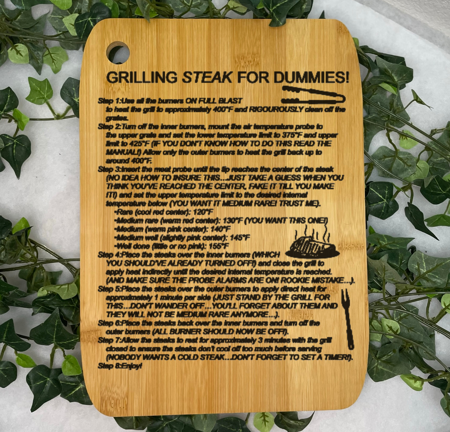 Bamboo Grill Instructions | Personalized Grill day | Bamboo Round Cutting Board | Laser Engraved | Gift |