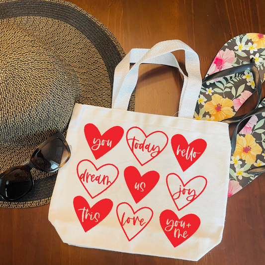 Love Hearts Small Custom Tote Bag | Design Tote Bag | Personalized Tote Bag |