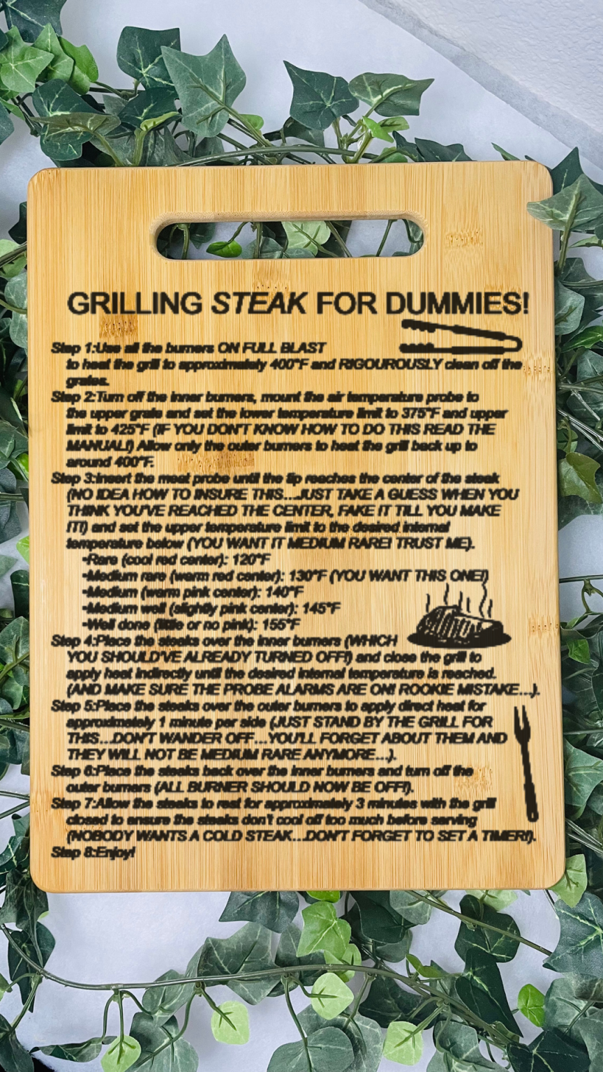 Grill Instructions | Personalized Grill day | Bamboo Classic Cutting Board | Laser Engraved | Gift |