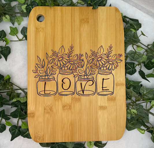Love Mason Jar Round Bamboo Cutting Board | Bamboo Cutting Board | Customized Cutting Board | Laser Engraved |