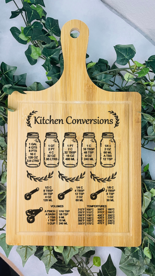 Kitchen Conversion Paddle Bamboo Cutting Board | Bamboo Cutting Board | Laser Engraved Cutting Board | Kitchen Decor