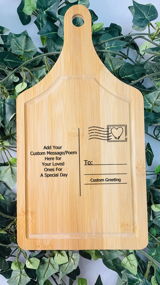 Custom Bamboo Post Card | Paddle Bamboo Cutting Board | Personalized Post Card | Bamboo | Customized | Laser Engraved | Gift | Message |