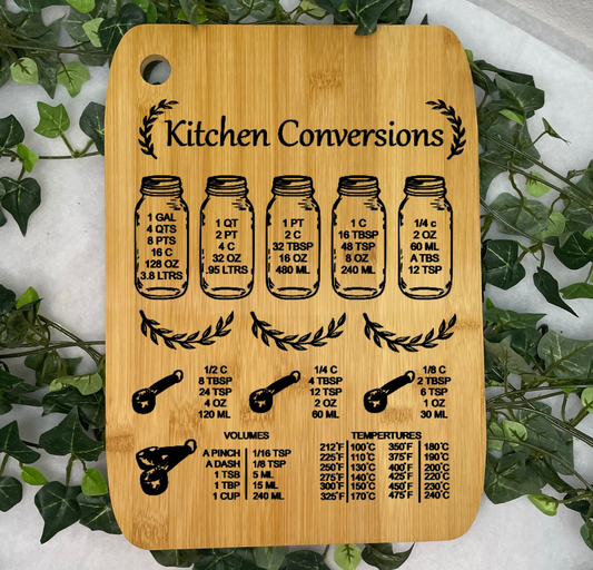 Kitchen Conversion Round Bamboo Cutting Board | Bamboo Cutting Board | Laser Engraved Cutting Board | Kitchen Decor