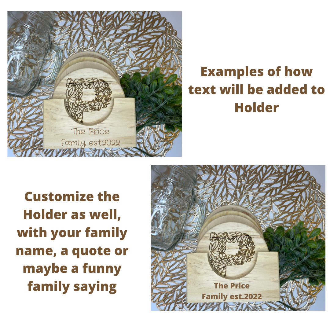 Family Floral Lace Monogram | Wood Coaster 6 Plus Holder |