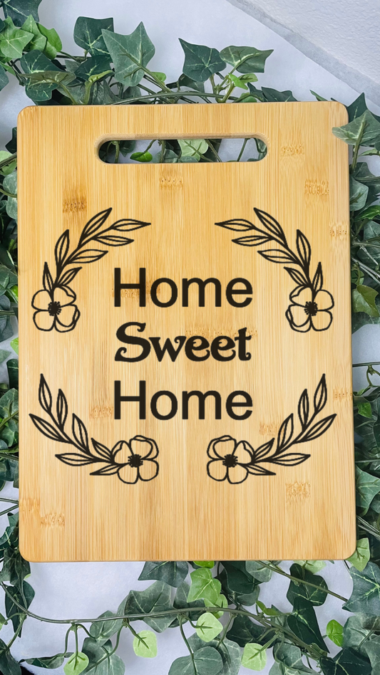 Home Sweet Home Sign | Classic Bamboo Cutting Board | Laser Engraving | Custom Wreath Boarding | Bamboo | Farmhouse |