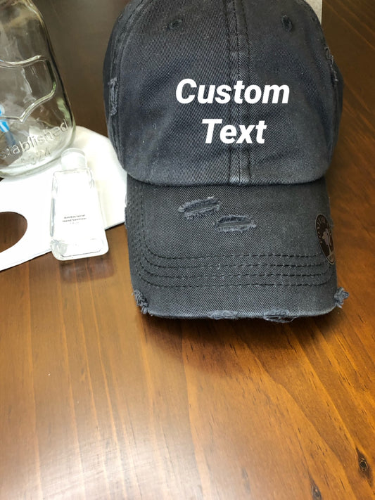 Custom Distressed Hat | Baseball Cap OR Ponytail Hat | Your Text Here | Design your own hat | Personalized Ball Cap |