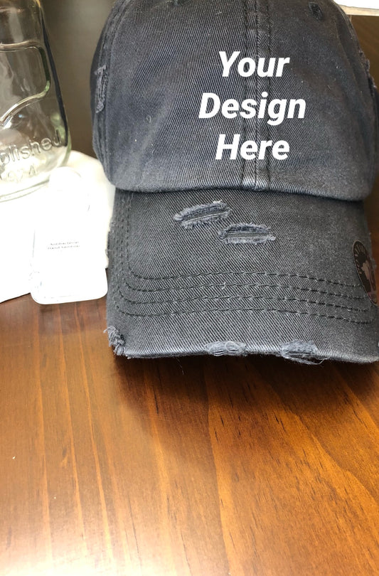 Custom Distressed Hat | Baseball Cap OR Ponytail Hat | Your Text Here | Design your own hat | Personalized Ball Cap |