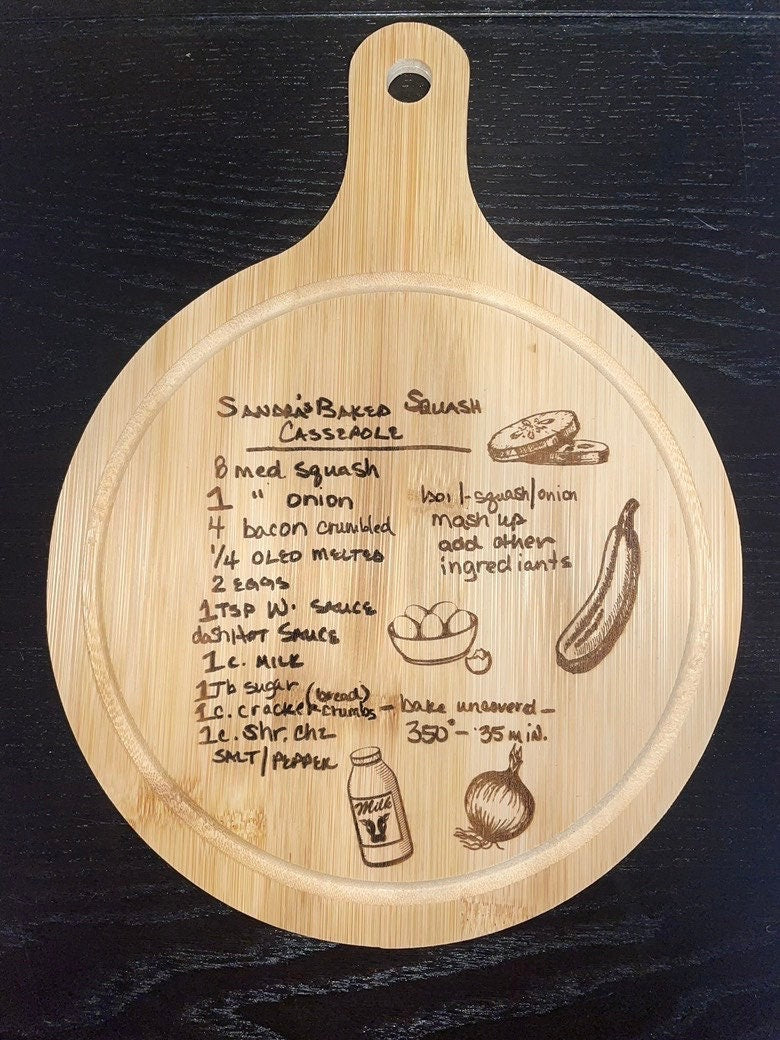 Paddle Recipe Bamboo Cutting Board | Hand Written Recipe | Custom Engraved | Custom Cutting Board | Convert Picture to Engraving |