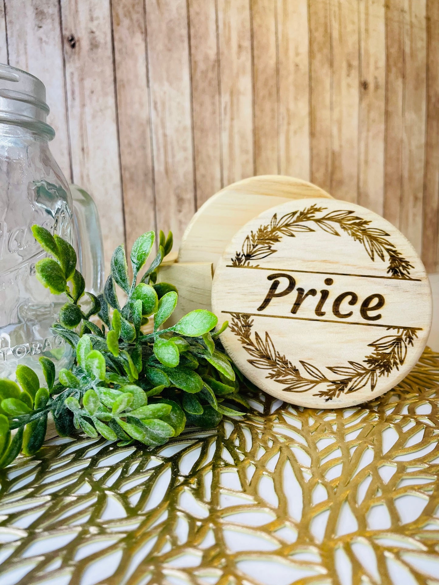 Family Flower Wreath Monogram | Wood Coaster 6 Plus Holder |