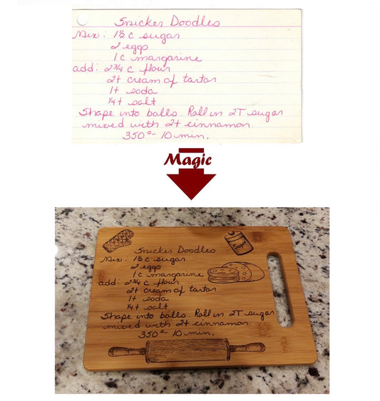Paddle Recipe Bamboo Cutting Board | Hand Written Recipe | Custom Engraved | Custom Cutting Board | Convert Picture to Engraving |