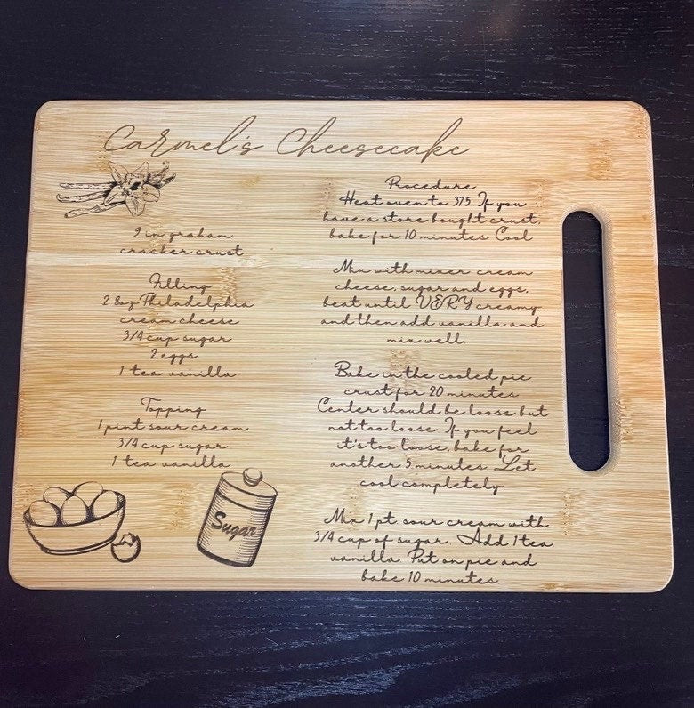 Classic Recipe Bamboo Cutting Board | Hand Written Recipe | Custom Engraved | Custom Cutting Board | Convert Picture to Engraving |