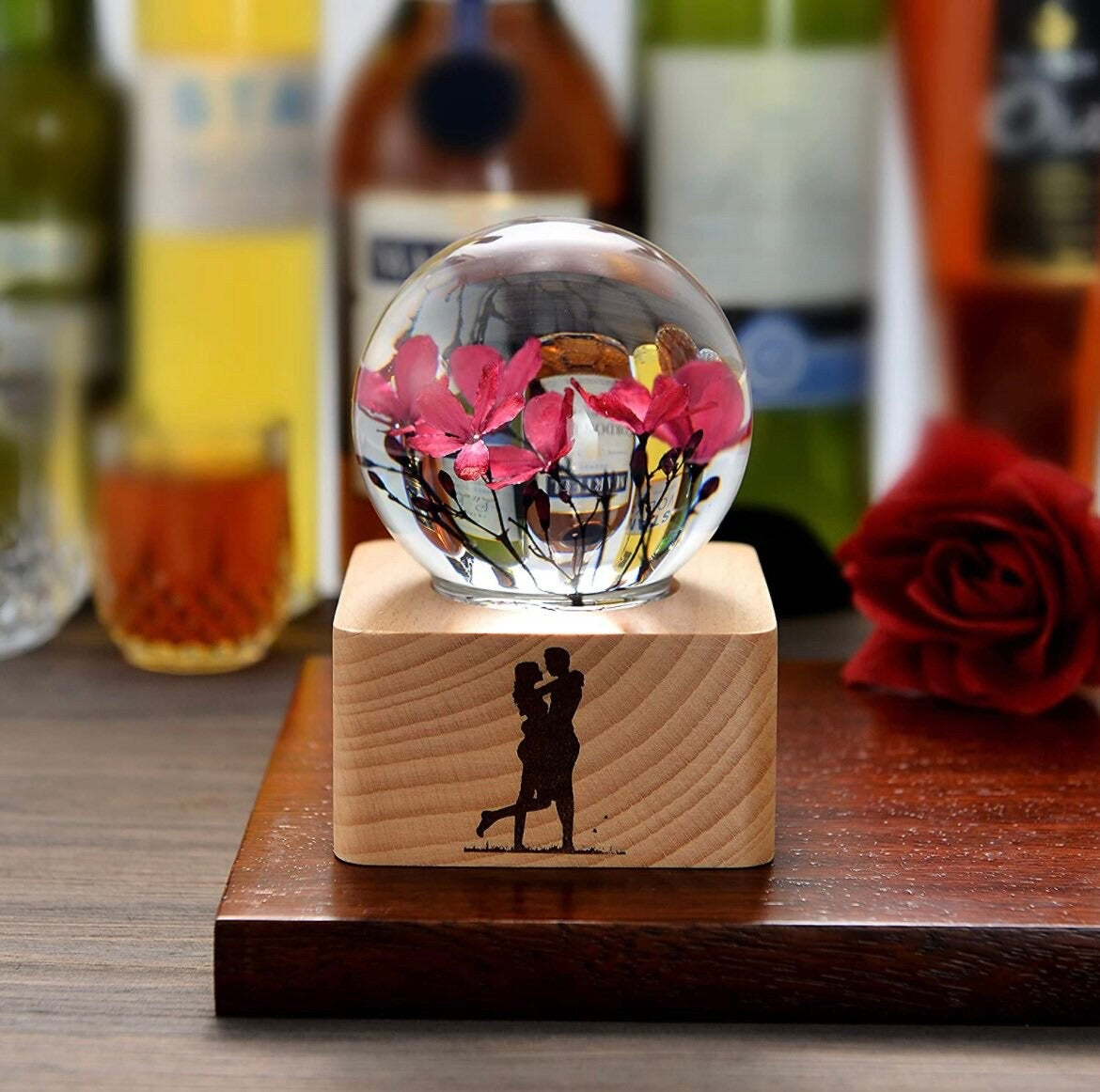 MISS LI Garden Forever Flowers | 3D Crystal Ball | LED Lights | Personalized | Custom Text | Custom Image | Laser Engraved