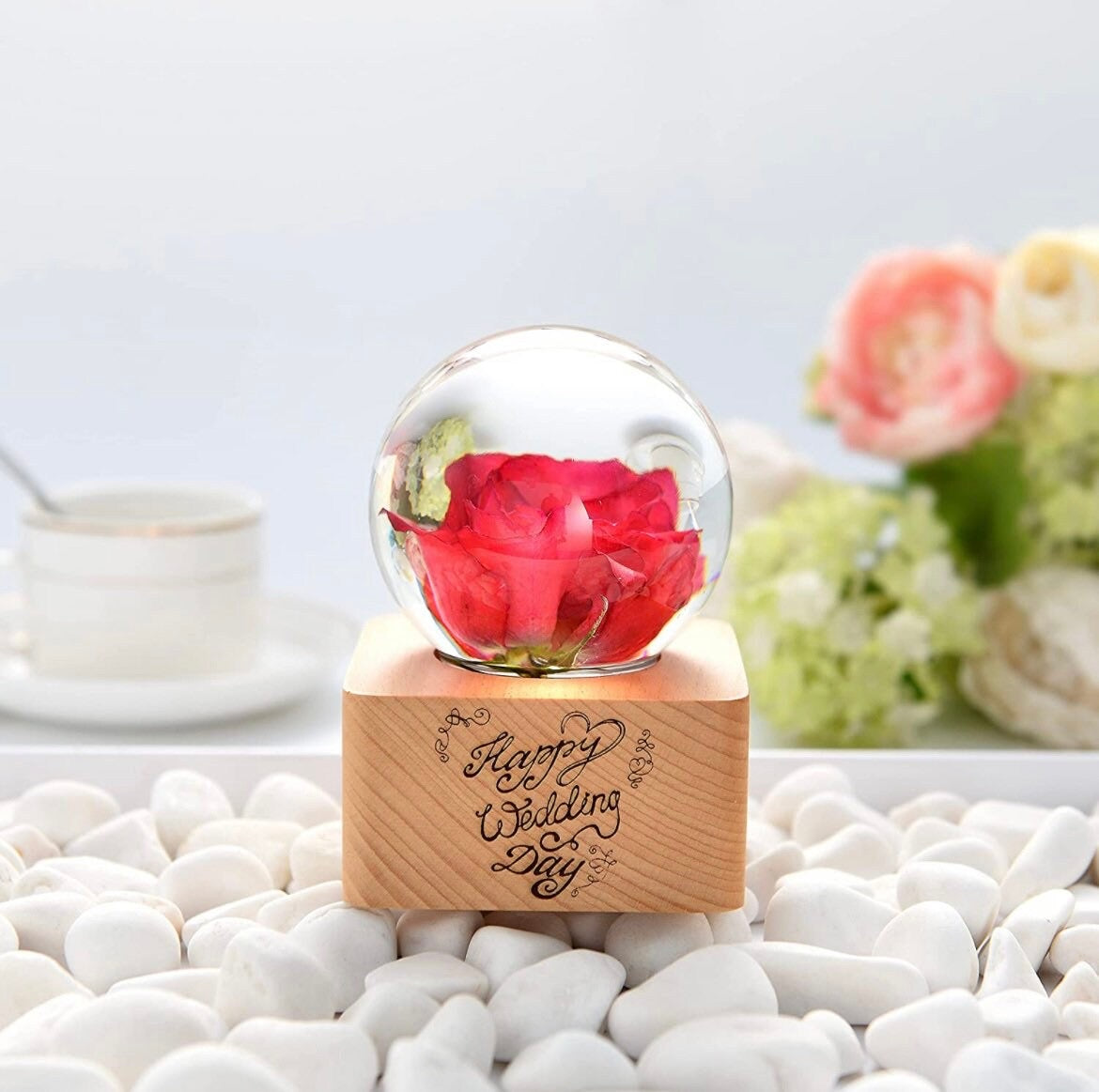 MISS LI Garden Rose Forever Flowers | Valentine | 3D Crystal Ball | LED Lights | Personalized | Custom Text | Custom Image | Laser Engraved