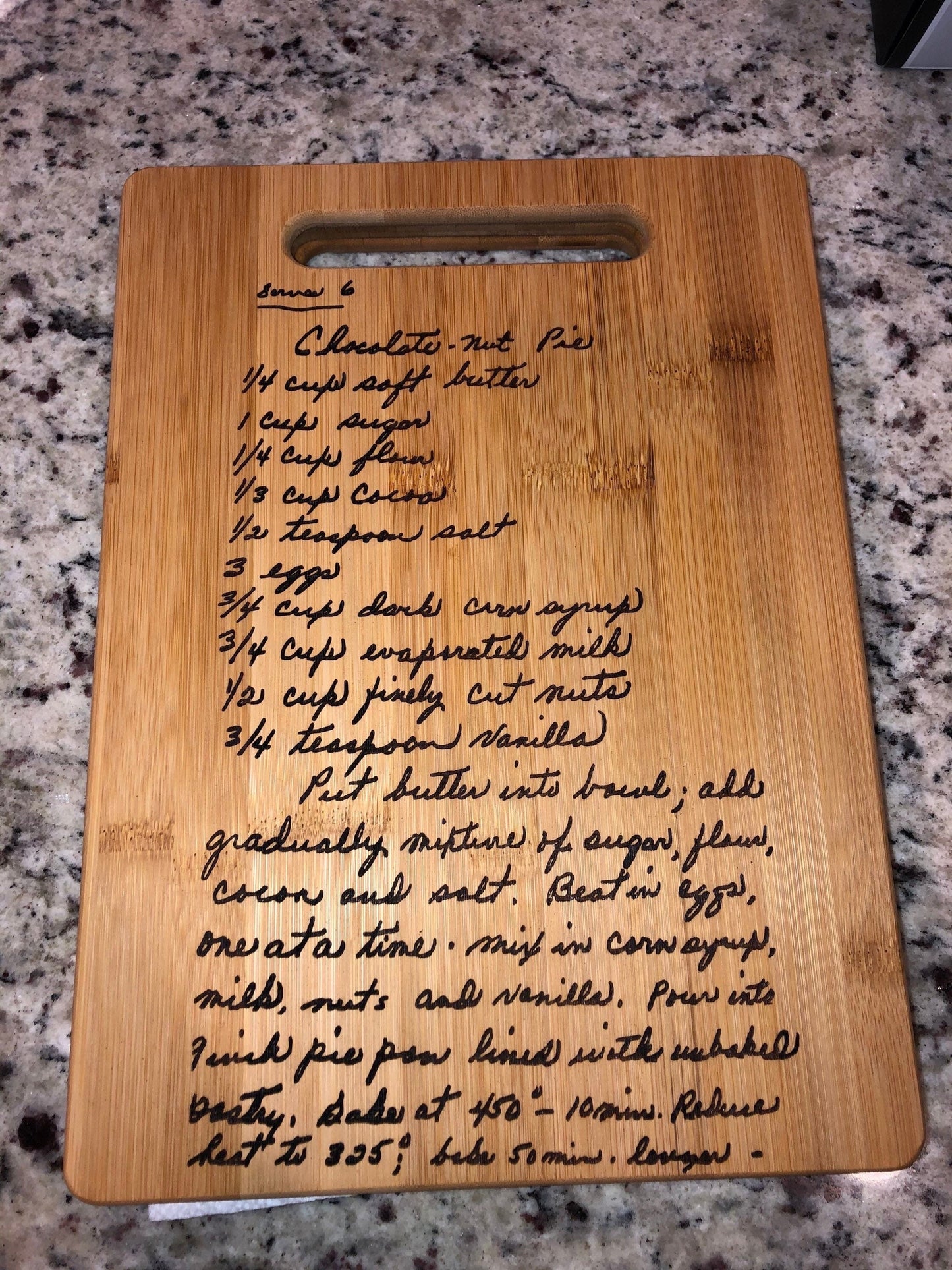 Classic Recipe Bamboo Cutting Board | Hand Written Recipe | Custom Engraved | Custom Cutting Board | Convert Picture to Engraving |