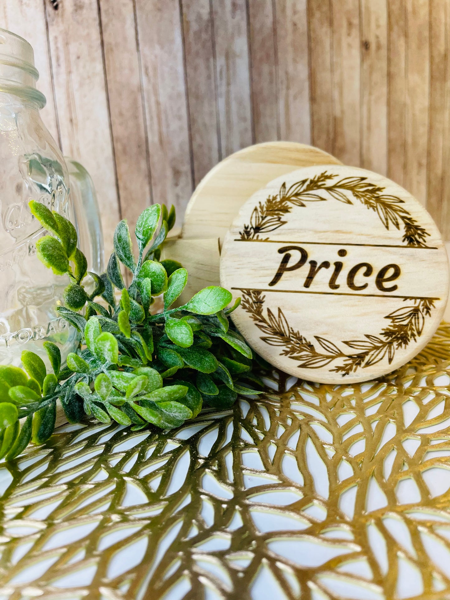 Family Flower Wreath Monogram | Wood Coaster 6 Plus Holder |