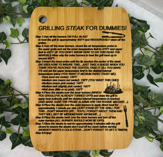 Bamboo Grill Instructions | Personalized Grill day | Bamboo Round Cutting Board | Laser Engraved  | Gift |
