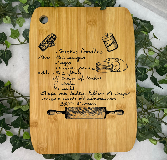 Round Recipe Bamboo Cutting Board | Hand Written Recipe | Custom Engraved | Custom Cutting Board | Convert Picture to Engraving |