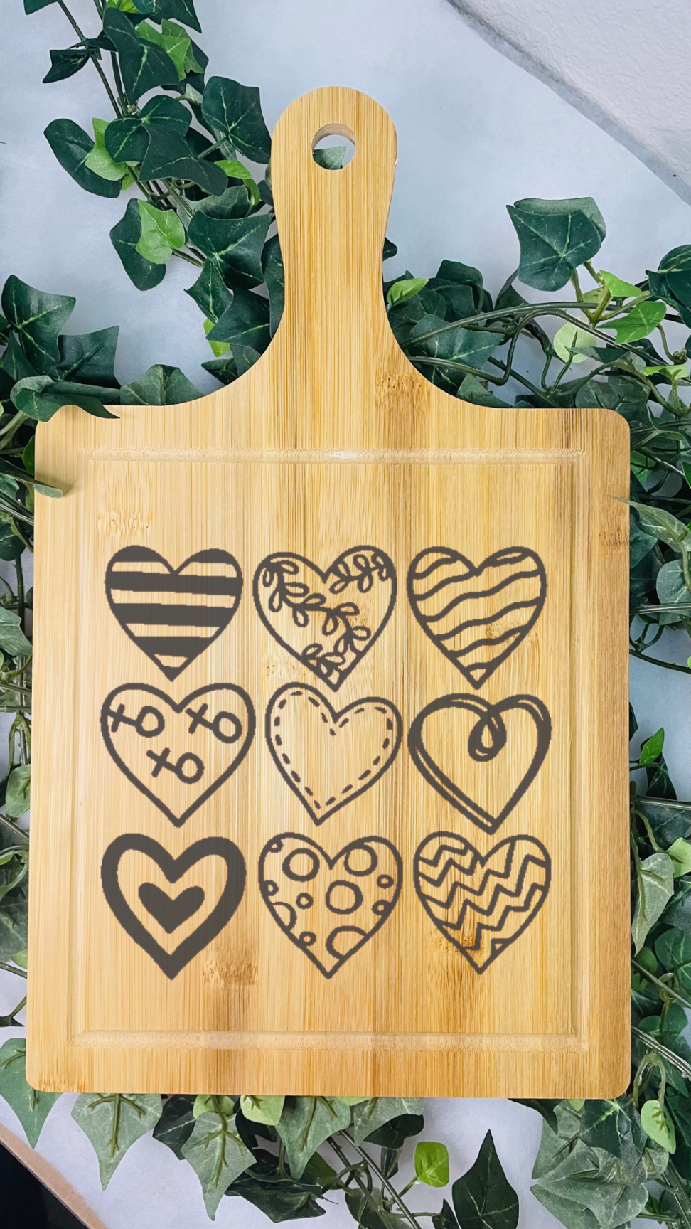 Endless Love Hearts Paddle Bamboo Cutting Board | Bamboo Paddle Cutting Board | Customized Paddle Cutting Board | Laser Engraved |