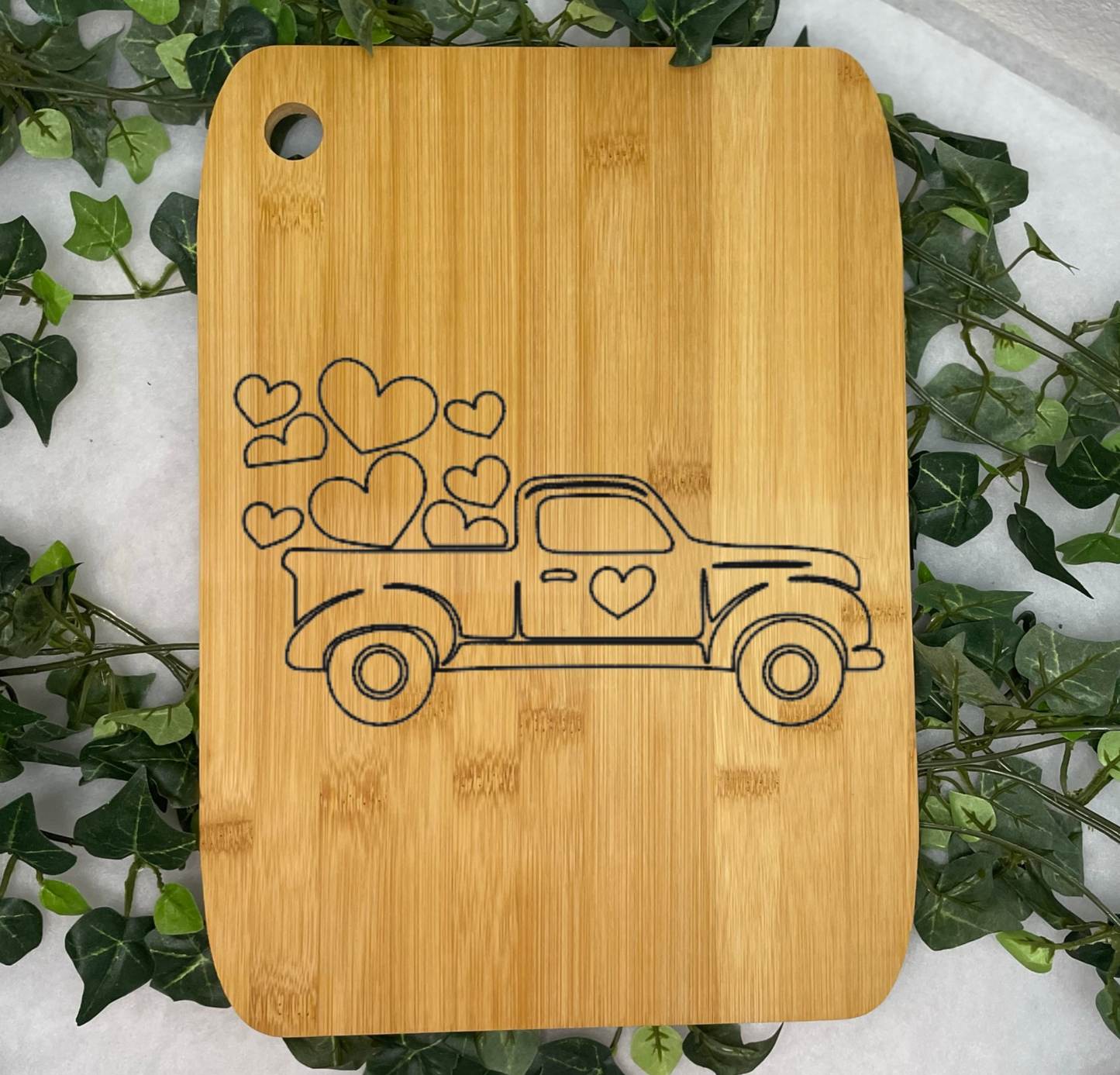 Heart Truck Round Bamboo Cutting Board | Bamboo Cutting Board | Customized Cutting Board | Laser Engraved |