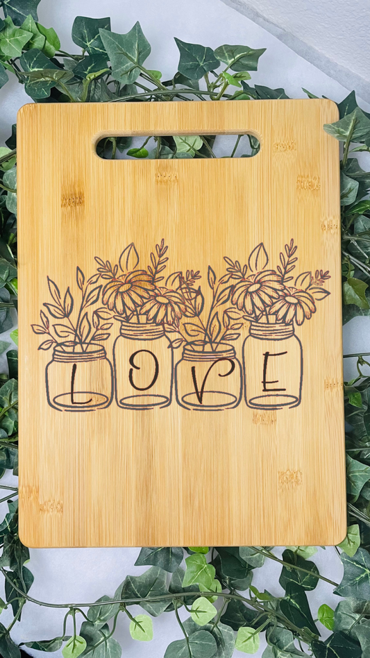 Love Mason Jar Classic Cutting Board | Bamboo Cutting Board | Customized Cutting Board | Laser Engraved |
