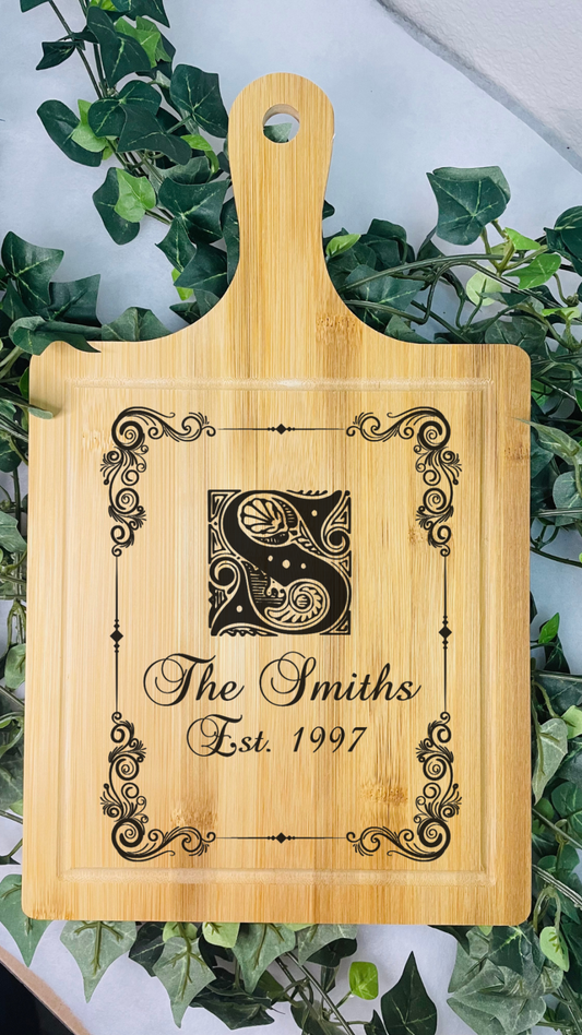 Personalized Family Name Paddle Bamboo Cutting Board | Bamboo Cutting Board | Customized Family Name Cutting Board | Laser Engraved |