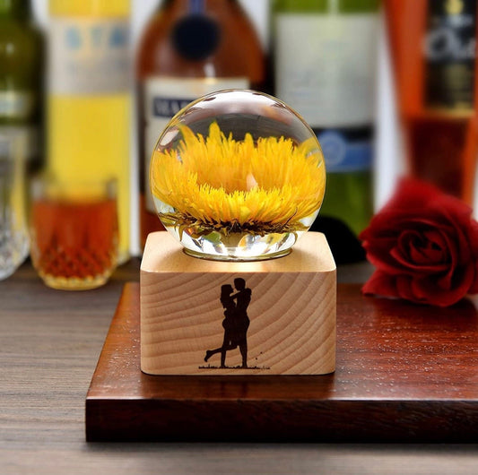 MISS LI Garden Forever Flowers | 3D Crystal Ball | LED Lights | Personalized | Custom Text | Custom Image | Laser Engraved