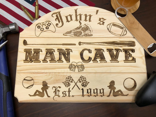 Personalized Man Cave Sign | Custom Engraved | Wood Sign | Home Decoration | Man Gift | Dad Gift | Laser Engraved Sign |