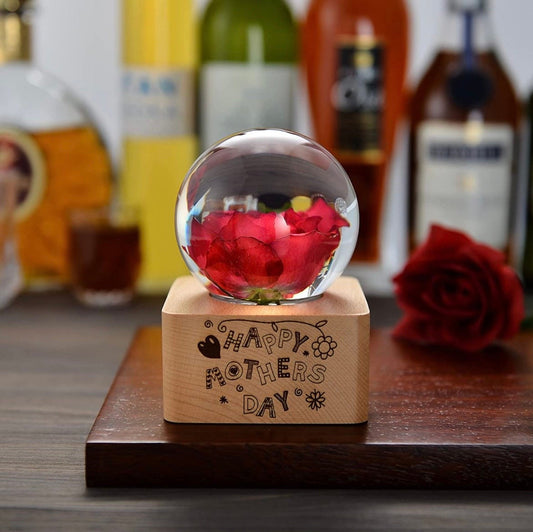 MISS LI Garden Rose Forever Flowers | Valentine | 3D Crystal Ball | LED Lights | Personalized | Custom Text | Custom Image | Laser Engraved