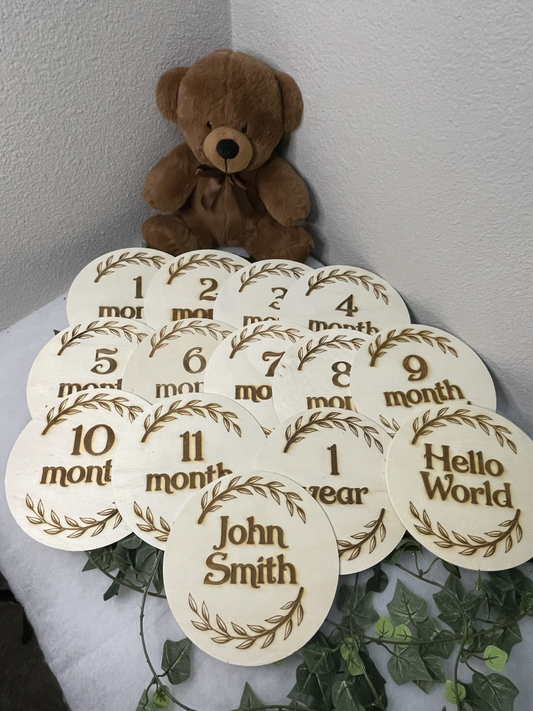 1,2,3 Baby Monthly Milestone Markers | Wood Monthly Markers | Laser Engraving | Milestone Plagues | Wood Sign |