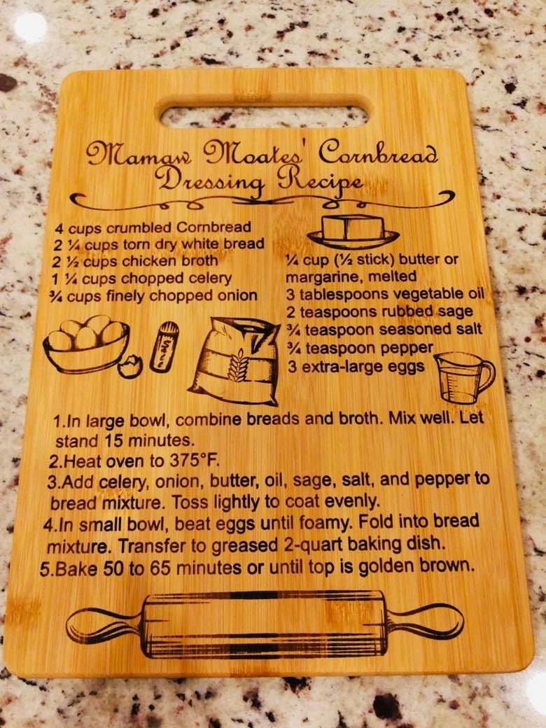 Classic Recipe Bamboo Cutting Board | Hand Written Recipe | Custom Engraved | Custom Cutting Board | Convert Picture to Engraving |