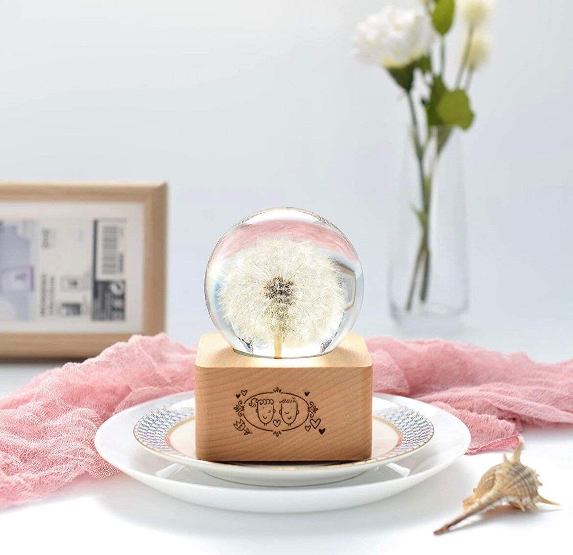 MISS LI Garden Forever Flowers | 3D Crystal Ball | LED Lights | Personalized | Custom Text | Custom Image | Laser Engraved
