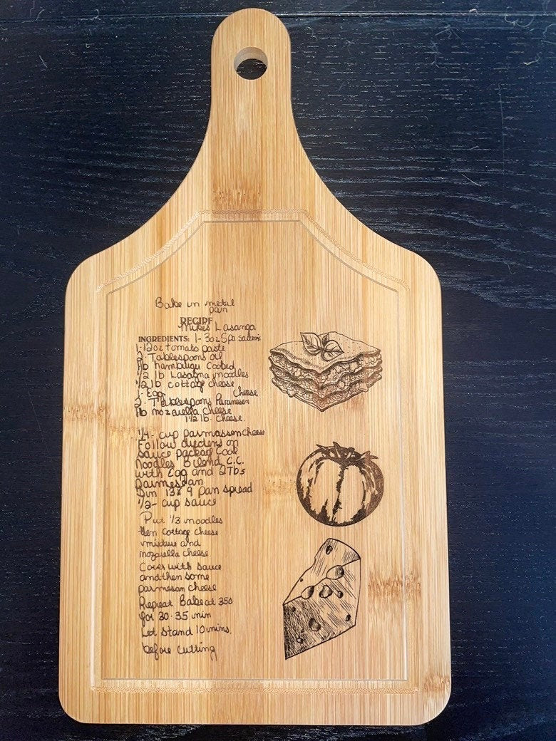 Paddle Recipe Bamboo Cutting Board | Hand Written Recipe | Custom Engraved | Custom Cutting Board | Convert Picture to Engraving |
