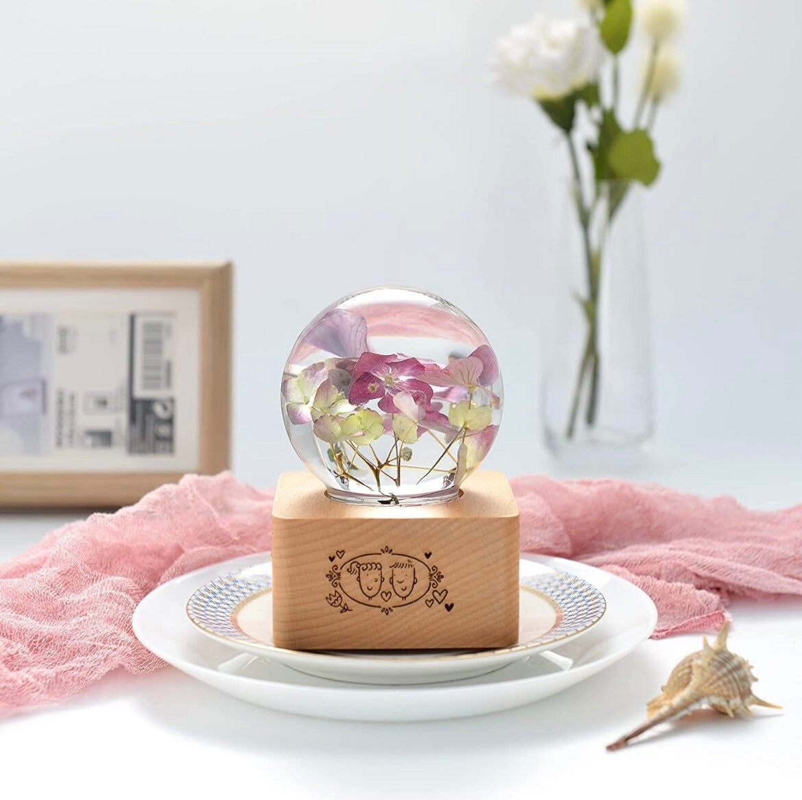 MISS LI Garden Forever Flowers | 3D Crystal Ball | LED Lights | Personalized | Custom Text | Custom Image | Laser Engraved
