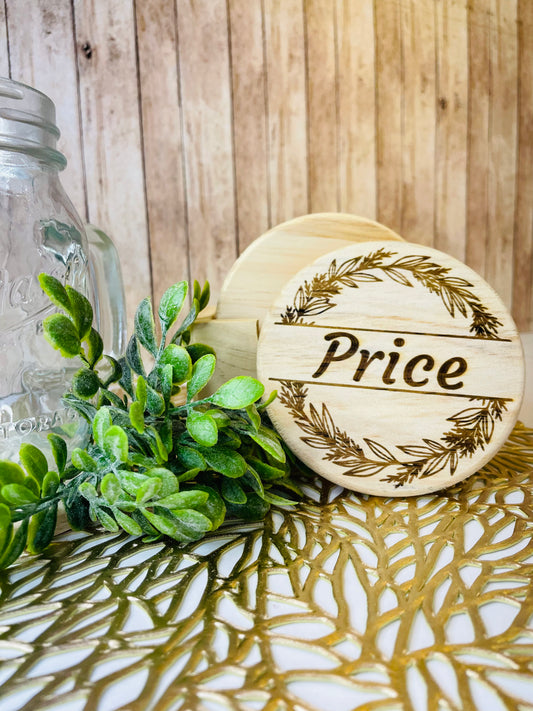 Family Flower Wreath Monogram | Wood Coaster 6 Plus Holder |
