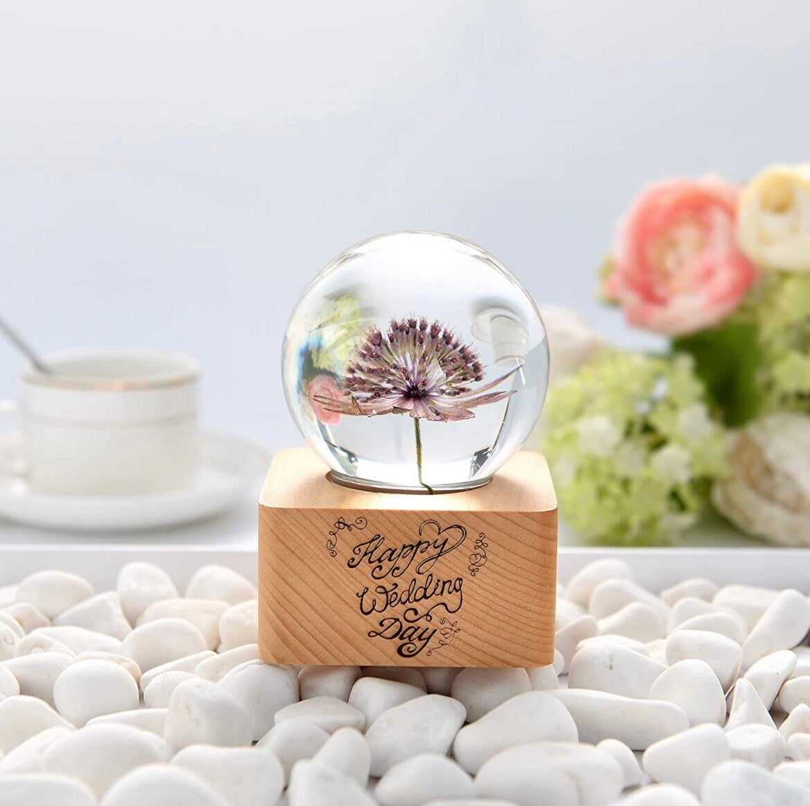 MISS LI Garden Forever Flowers | 3D Crystal Ball | LED Lights | Personalized | Custom Text | Custom Image | Laser Engraved