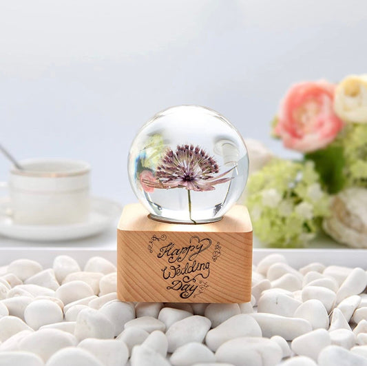 MISS LI Garden Forever Flowers | 3D Crystal Ball | LED Lights | Personalized | Custom Text | Custom Image | Laser Engraved
