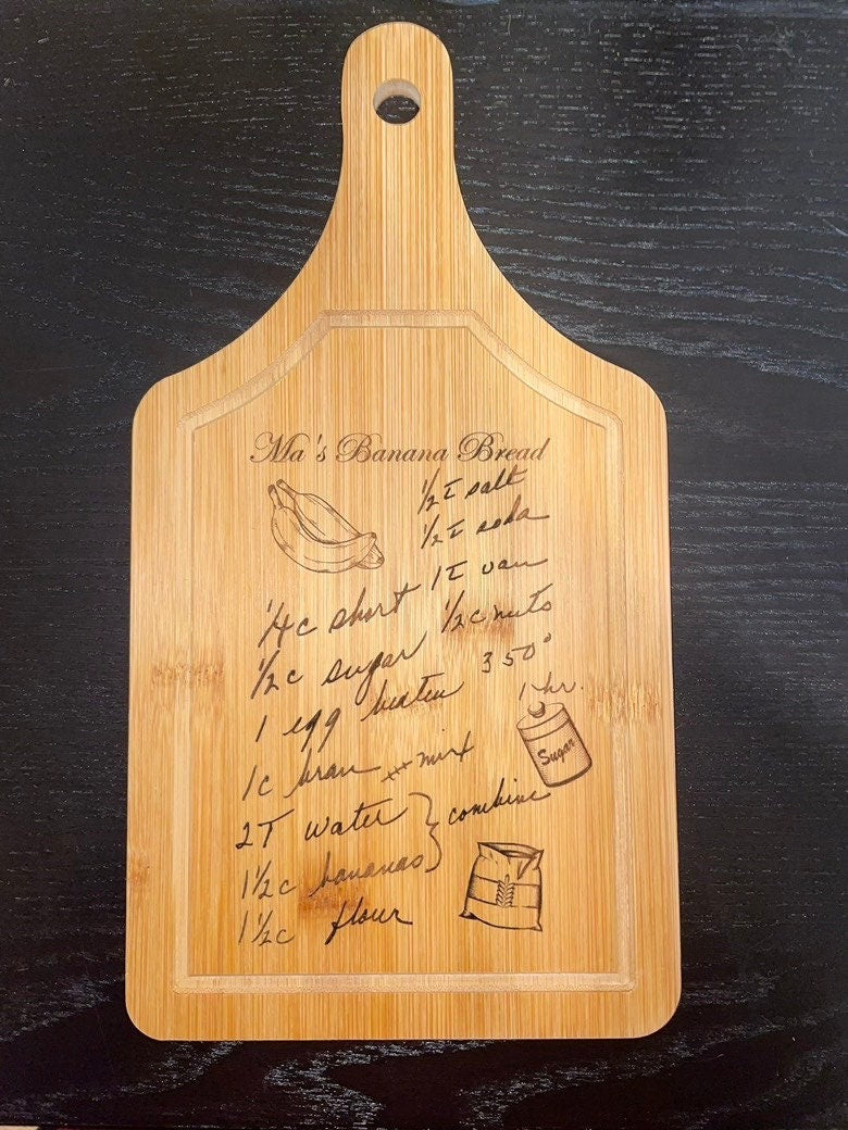 Paddle Recipe Bamboo Cutting Board, Hand Written Recipe