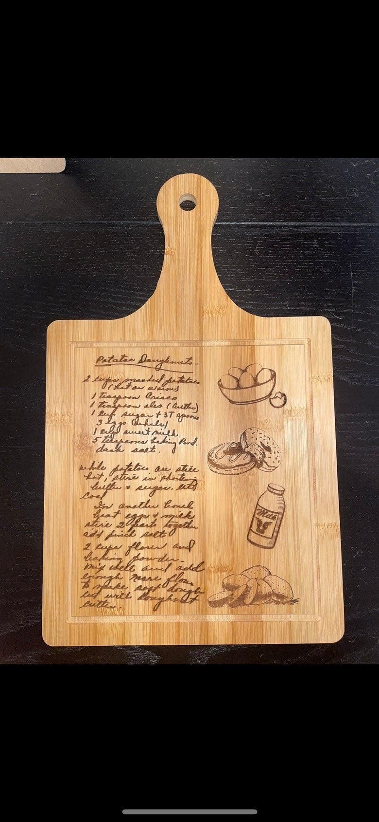 Paddle Recipe Bamboo Cutting Board | Hand Written Recipe | Custom Engraved | Custom Cutting Board | Convert Picture to Engraving |
