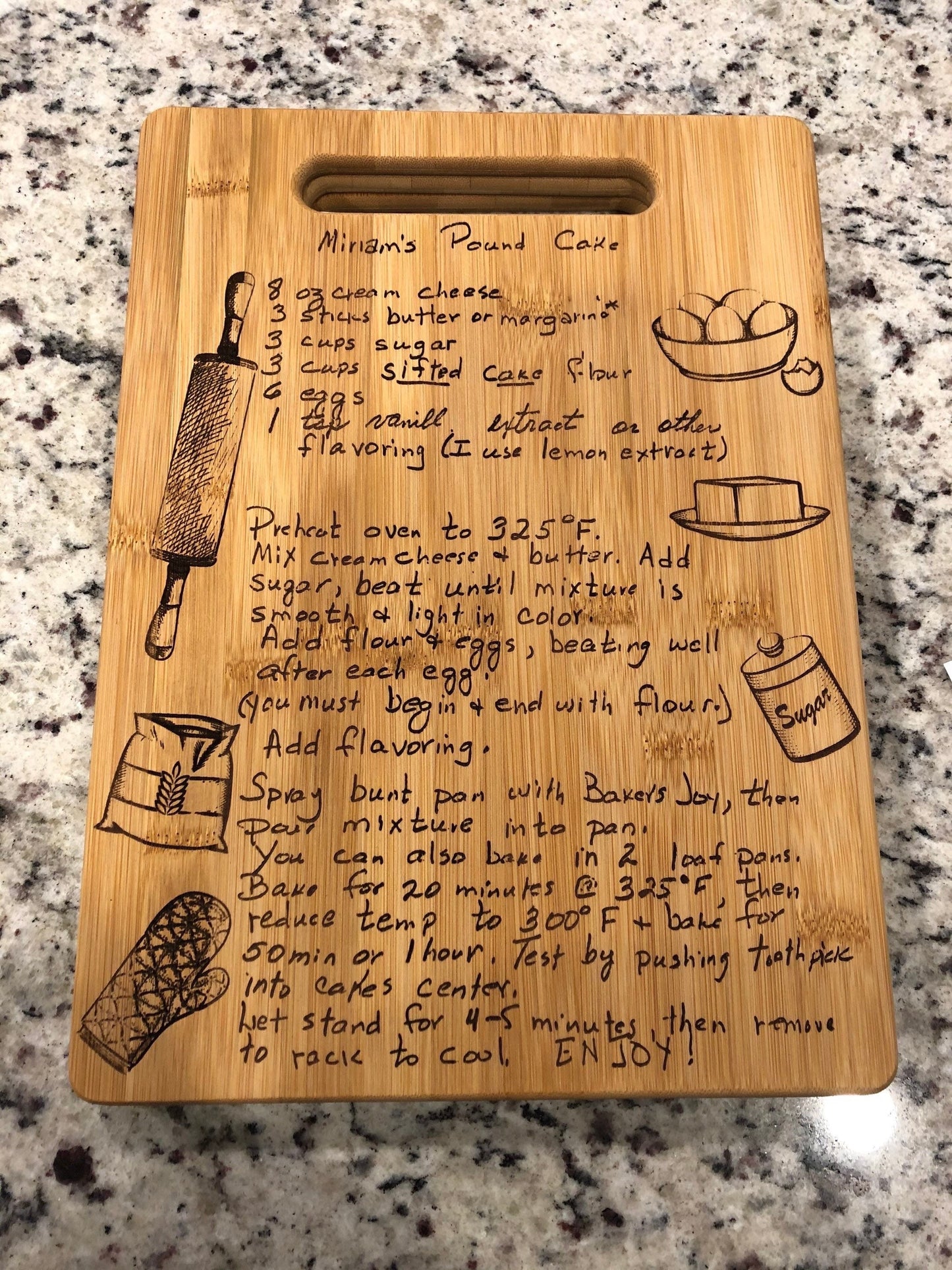 Classic Recipe Bamboo Cutting Board | Hand Written Recipe | Custom Engraved | Custom Cutting Board | Convert Picture to Engraving |