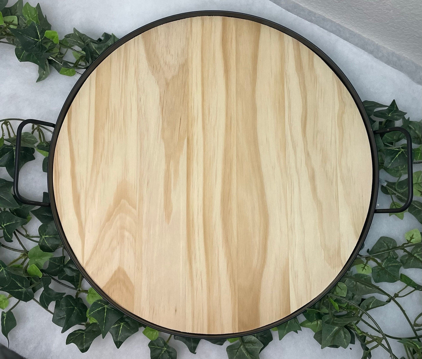 Home Sweet Home Wood Tray | Black & Natural Round Wood Tray | Laser Engraved | Wreath Wood Tray |