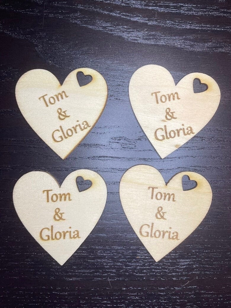 Pair of Custom Love Wooden Hearts | Custom Hanging Hearts | Personalized Hearts | Laser Engraved Hearts | Small Hearts | Message Heart