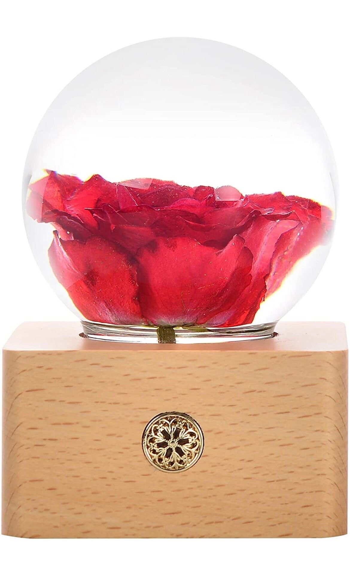 MISS LI Garden Rose Forever Flowers | Valentine | 3D Crystal Ball | LED Lights | Personalized | Custom Text | Custom Image | Laser Engraved